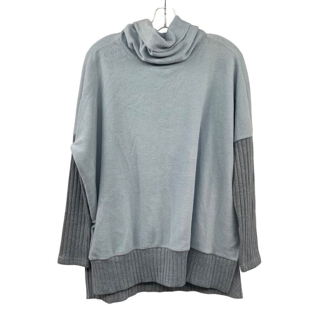 La Miel Women's Cowl Neck Fleece Sweater Long Sleeve Blue Size Small